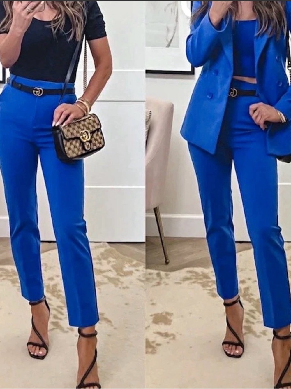Express Women's High Rise Skinny Blue Stretch Knit Dress Pants Zip Size 2R/2R